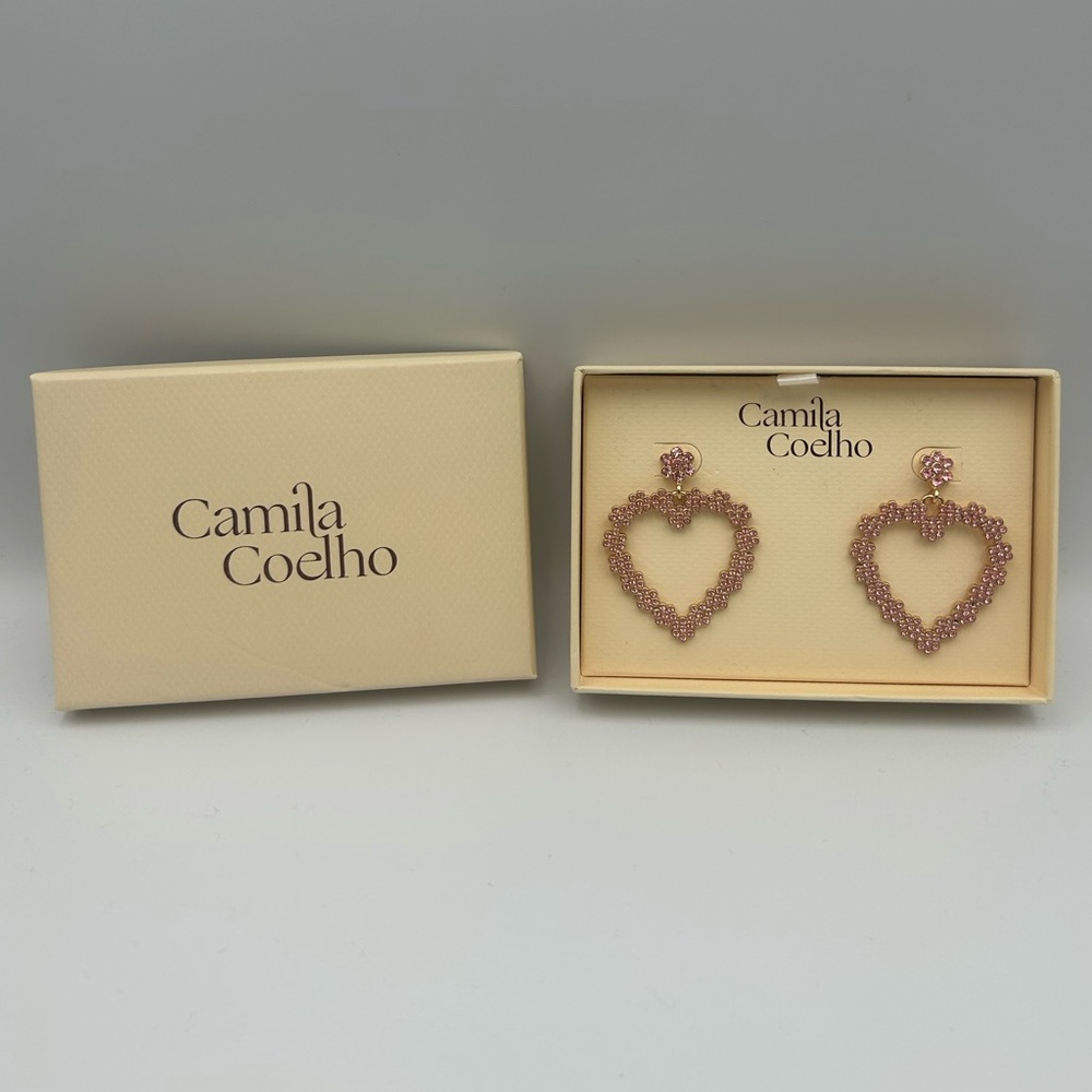 *New* Camila Coelho Sparkly Pink Heart Dangle Earrings
